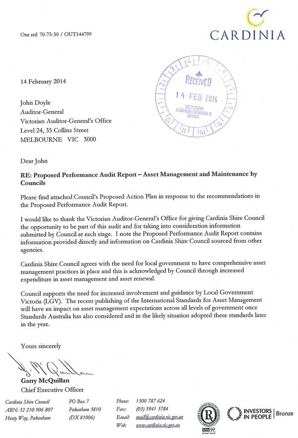 RESPONSE provided by the Chief Executive Officer, Cardinia Shire Council 