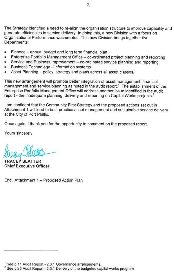 RESPONSE provided

by the Chief Executive Officer, Port Phillip City Council – continued
