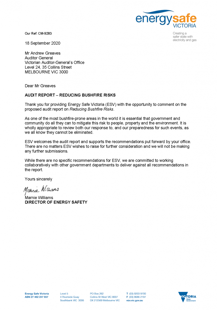 ESV response letter