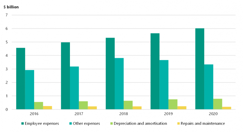 FIGURE 3D: University sector expenses by type for the years ended 31 December 2016–20