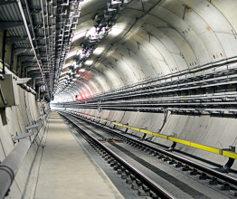 Inside a newly built underground rail tunnel.