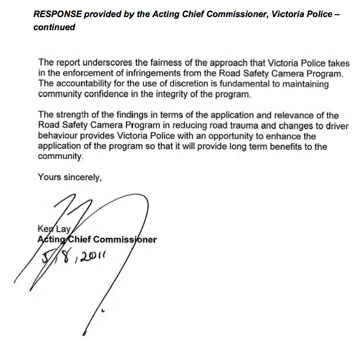 Response provided by the Acting Chief Commissioner, Victoria Police — continued