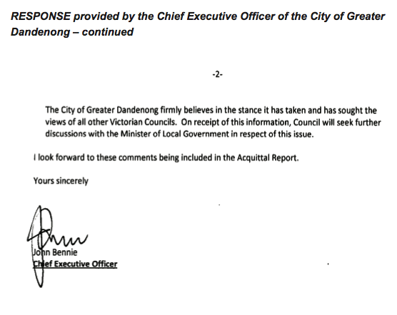 RESPONSE provided by the Chief Executive Officer of the City of Greater Dandenong - continued