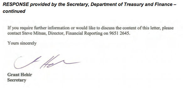 RESPONSE provided by the Secretary, Department of Treasury and Finance - continued