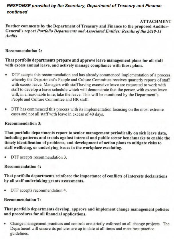 RESPONSE provided by the Secretary, Department of Treasury and Finance - continued