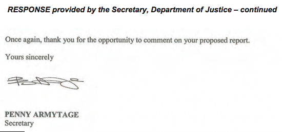 RESPONSE provided by the Secretary, Department of Justice - continued