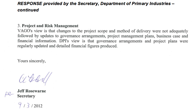 RESPONSE provided by the Secretary, Department of Primary Industries – continued