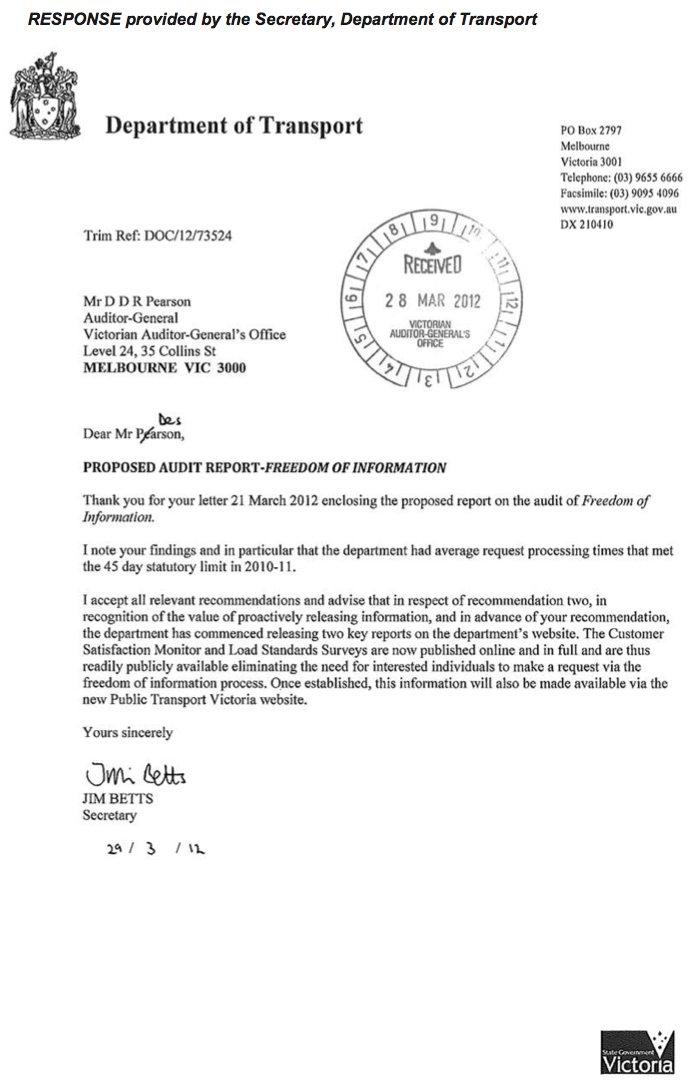 RESPONSE provided by the Secretary, Department of Transport