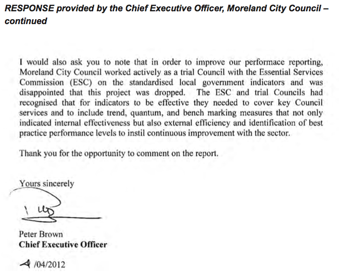 RESPONSE provided by the Chief Executive Officer, Moreland City Council – continued
