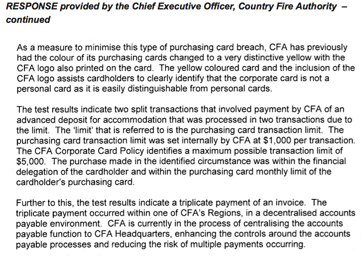 RESPONSE provided by the Chief Executive Officer, Country Fire Authority – continued
