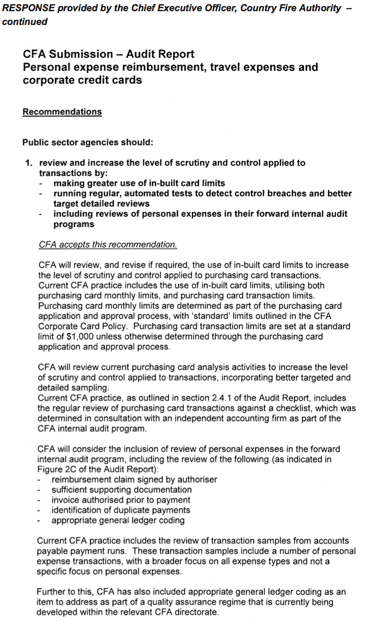RESPONSE provided by the Chief Executive Officer, Country Fire Authority – continued