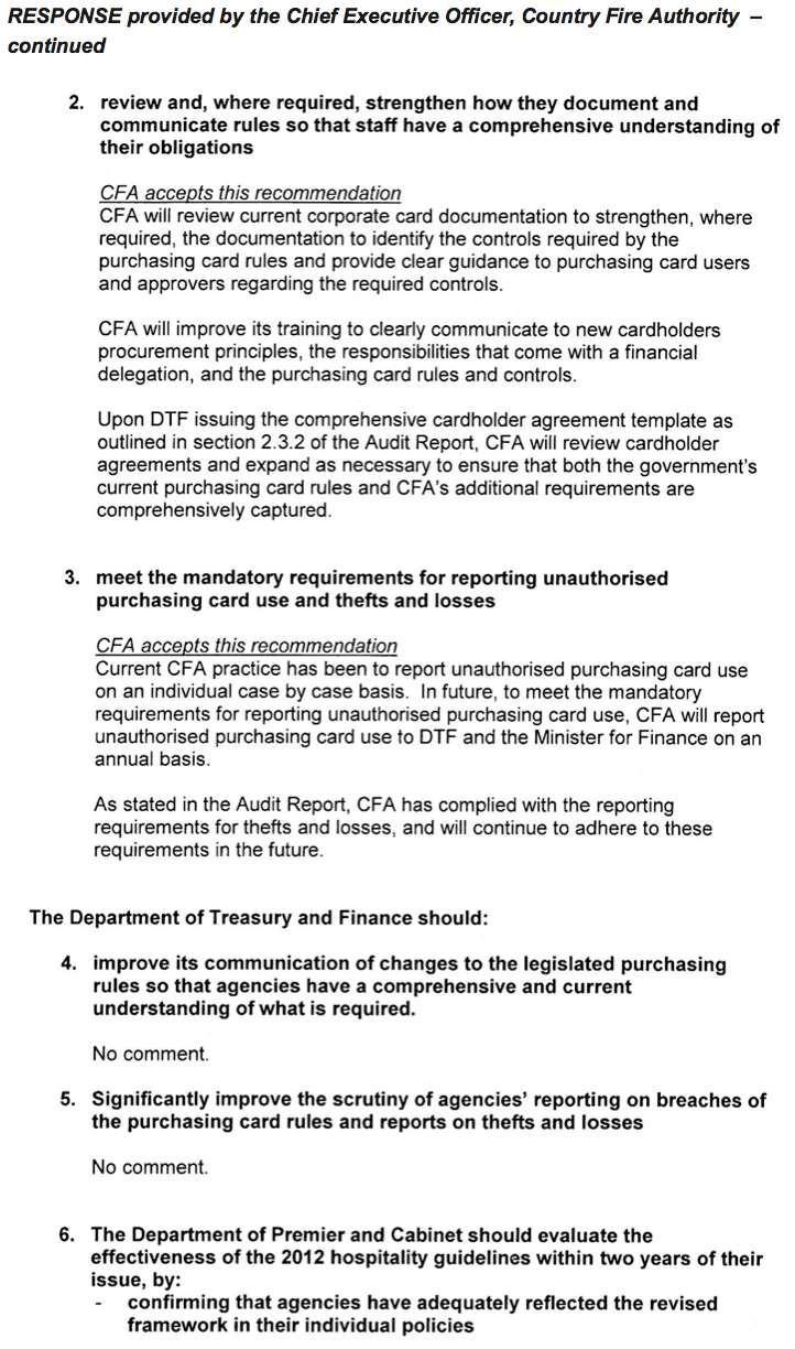 RESPONSE provided by the Chief Executive Officer, Country Fire Authority – continued