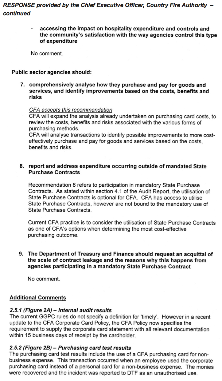 RESPONSE provided by the Chief Executive Officer, Country Fire Authority – continued