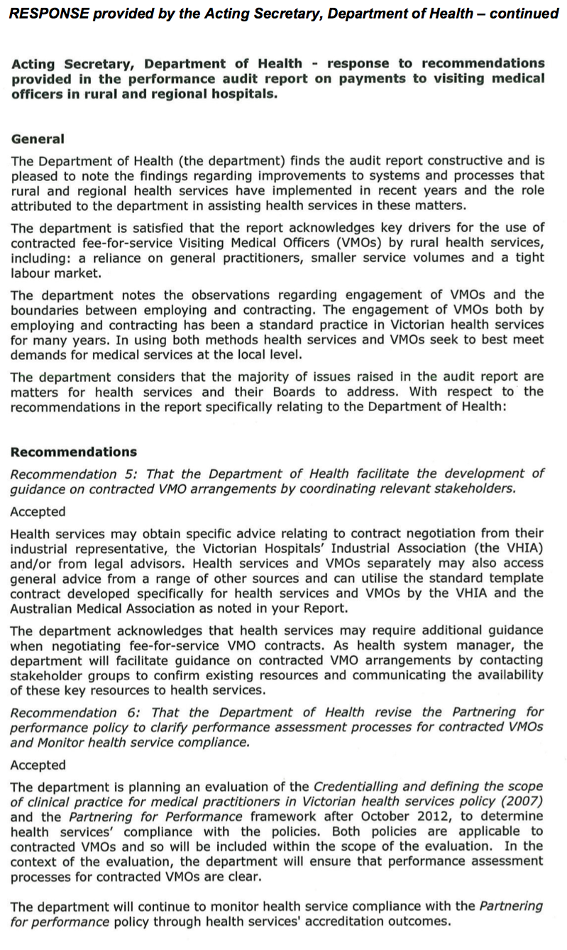 RESPONSE provided by the Acting Secretary, Department of Health – continued