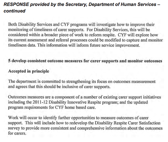 RESPONSE provided by the Secretary, Department of Human Services – continued