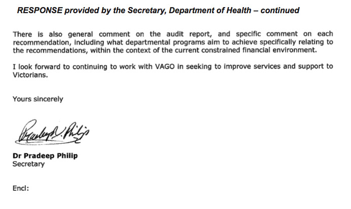 RESPONSE provided by the Secretary, Department of Health – continued