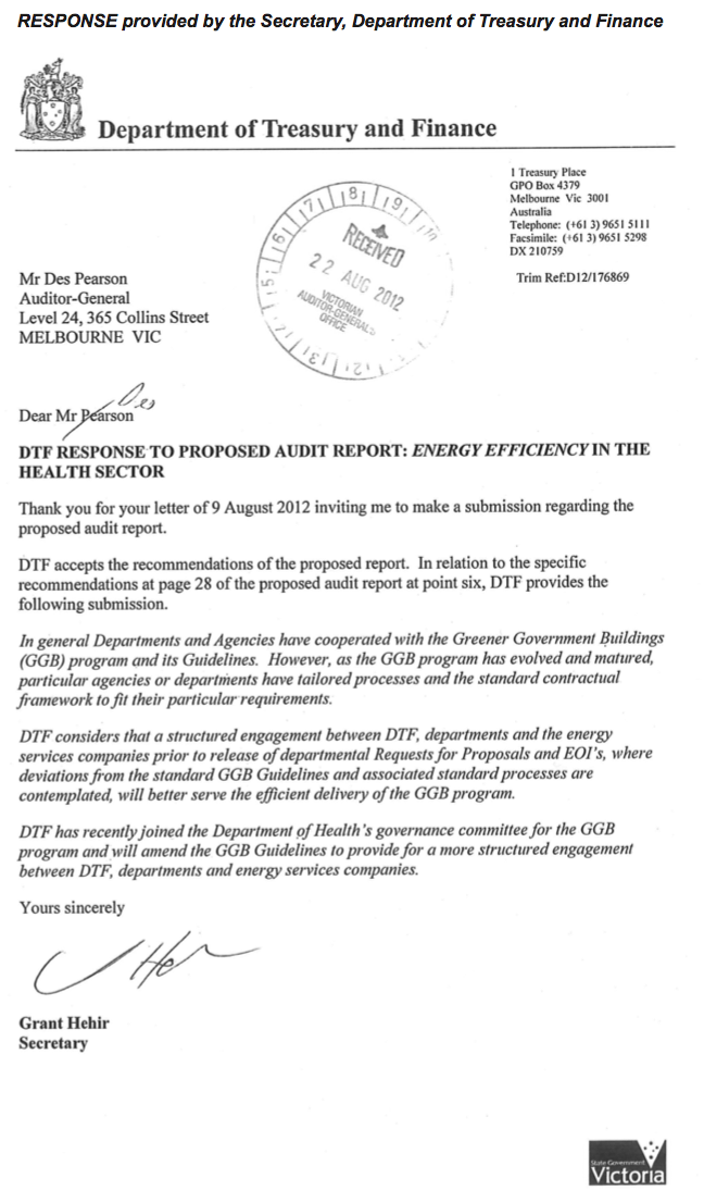 RESPONSE provided by the Secretary, Department of Treasury and Finance