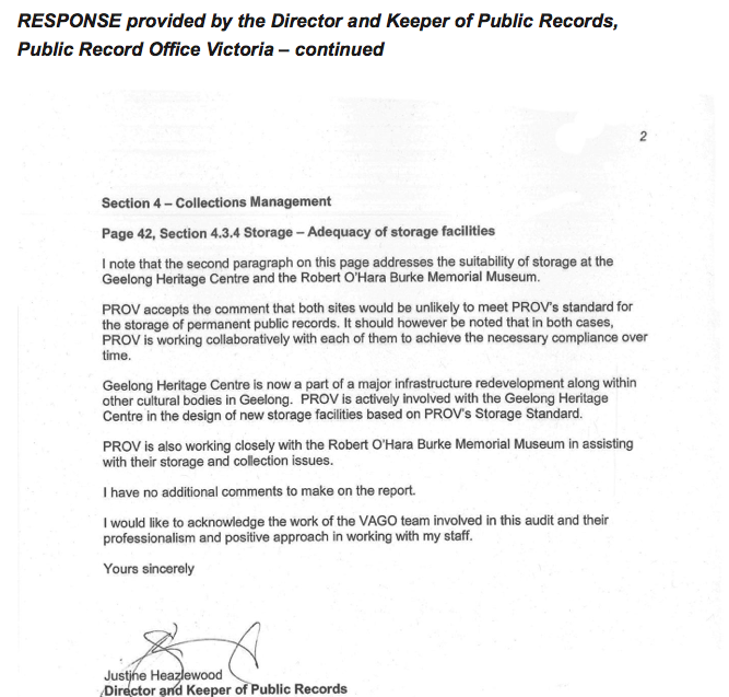 RESPONSE provided by the Director and Keeper of Public Records, Public Record Office Victoria – continued 