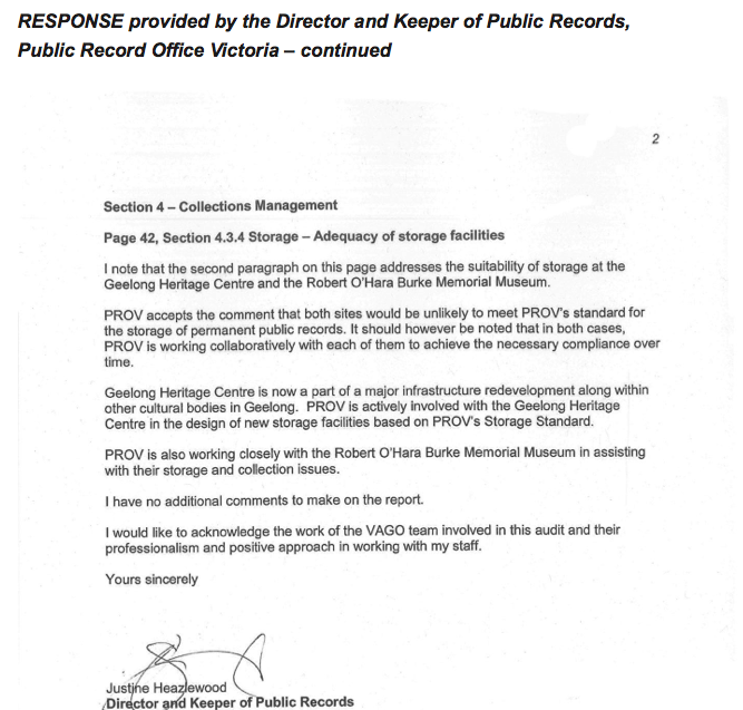 RESPONSE provided by the Director and Keeper of Public Records, Public Record Office Victoria – continued