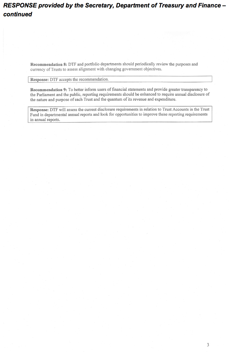 RESPONSE provided by the Secretary, Department of Treasury and Finance – continued
