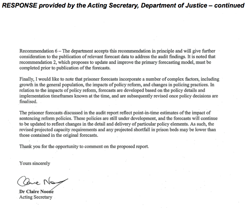 RESPONSE provided by the Acting Secretary, Department of Justice – continued