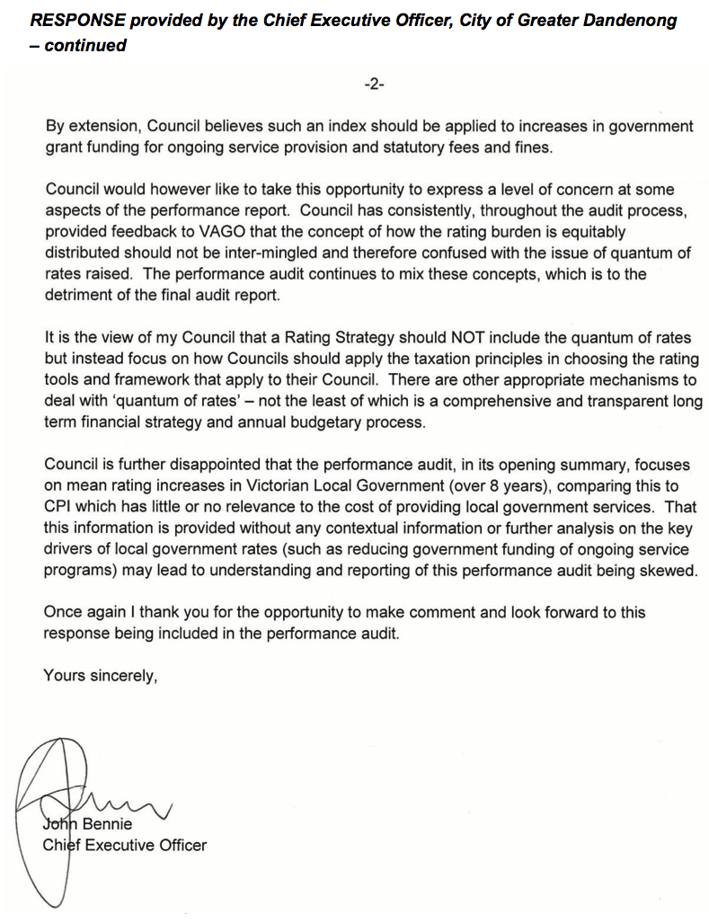 RESPONSE provided by the Chief Executive Officer, City of Greater Dandenong – continued