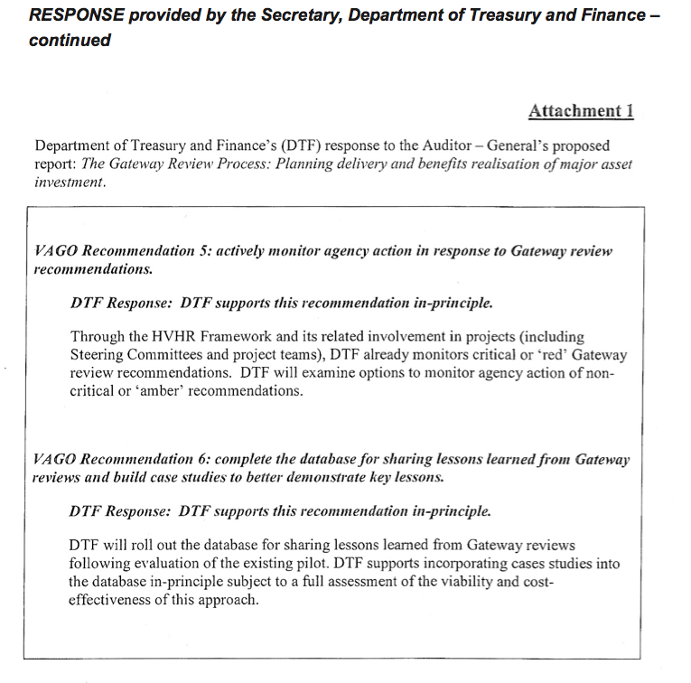 RESPONSE provided by the Secretary, Department of Treasury and Finance –continued