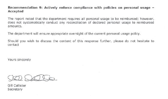 Response provided by the Department
of Human Services