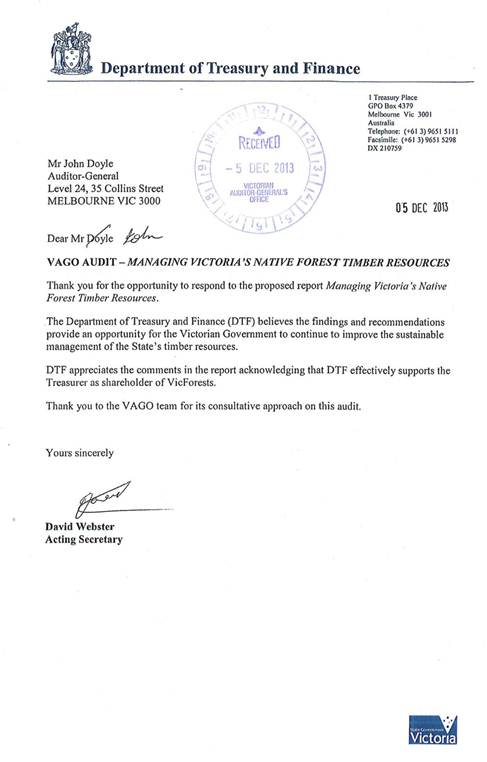 RESPONSE provided by the Acting Secretary, Department of Treasury and Finance