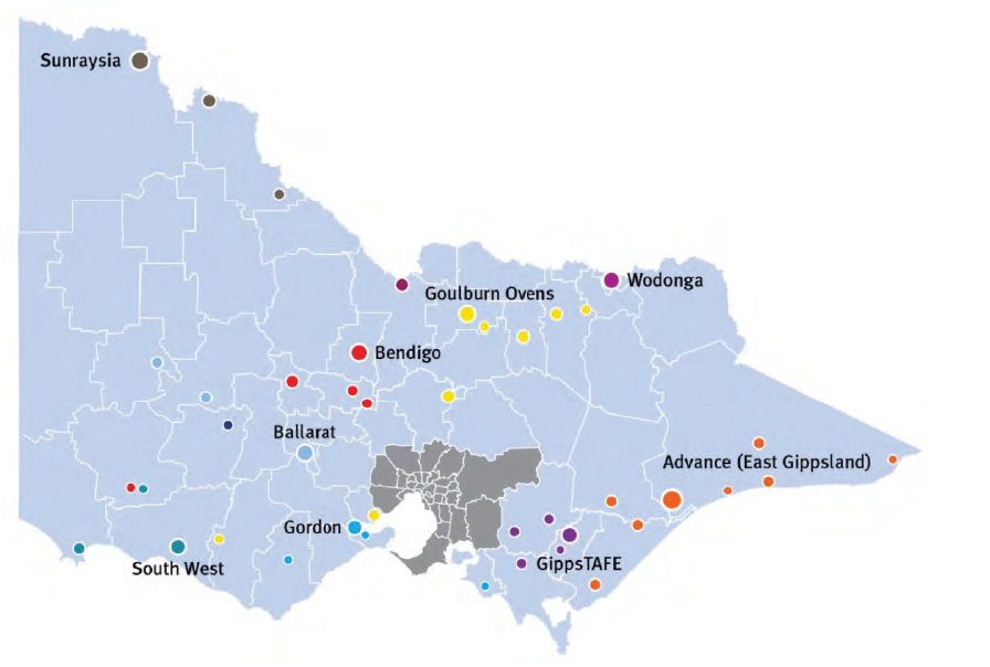 Figure 1C shows the location of rural TAFE campuses