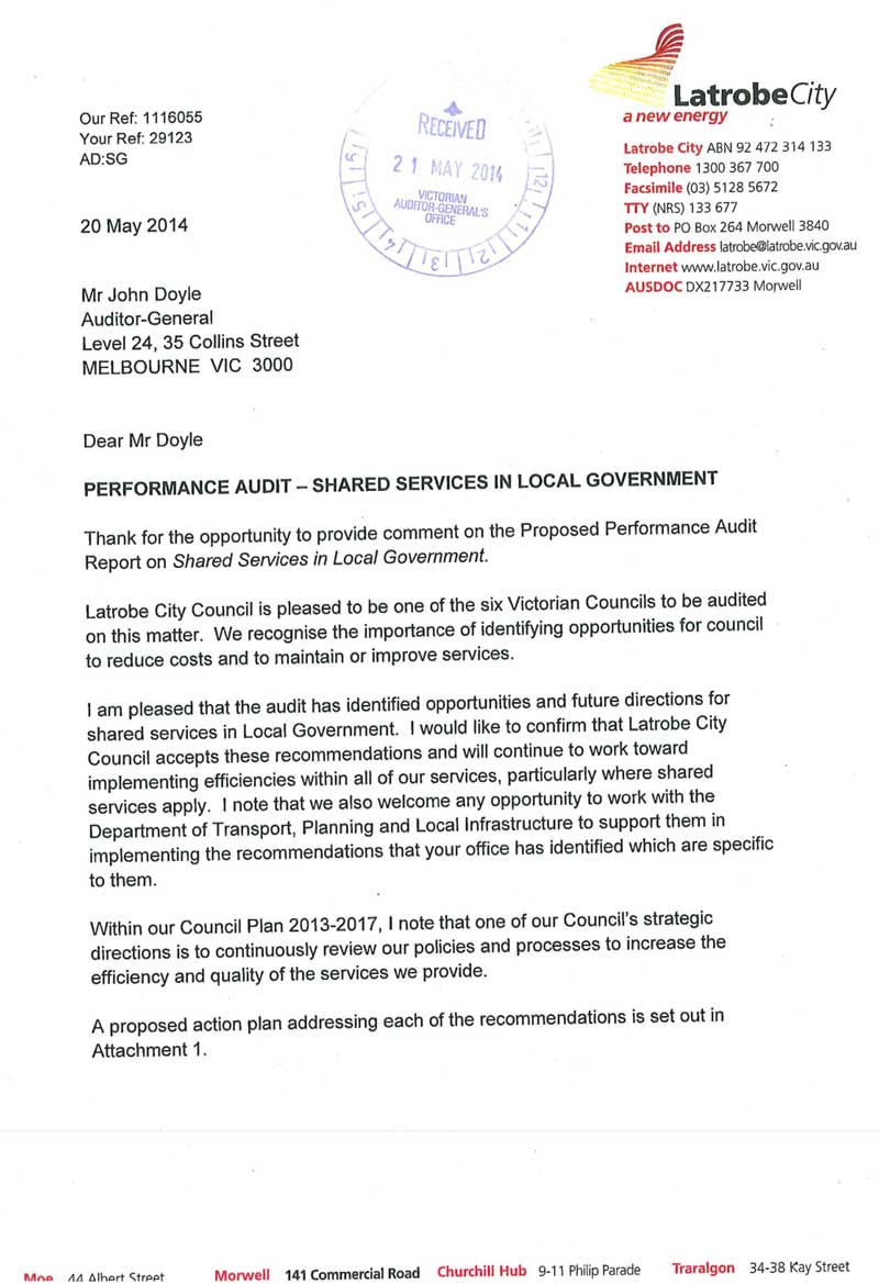 RESPONSE provided by the Mayor,
Latrobe City Council