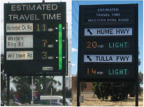 Image displays examples of a real-time traffic information board.