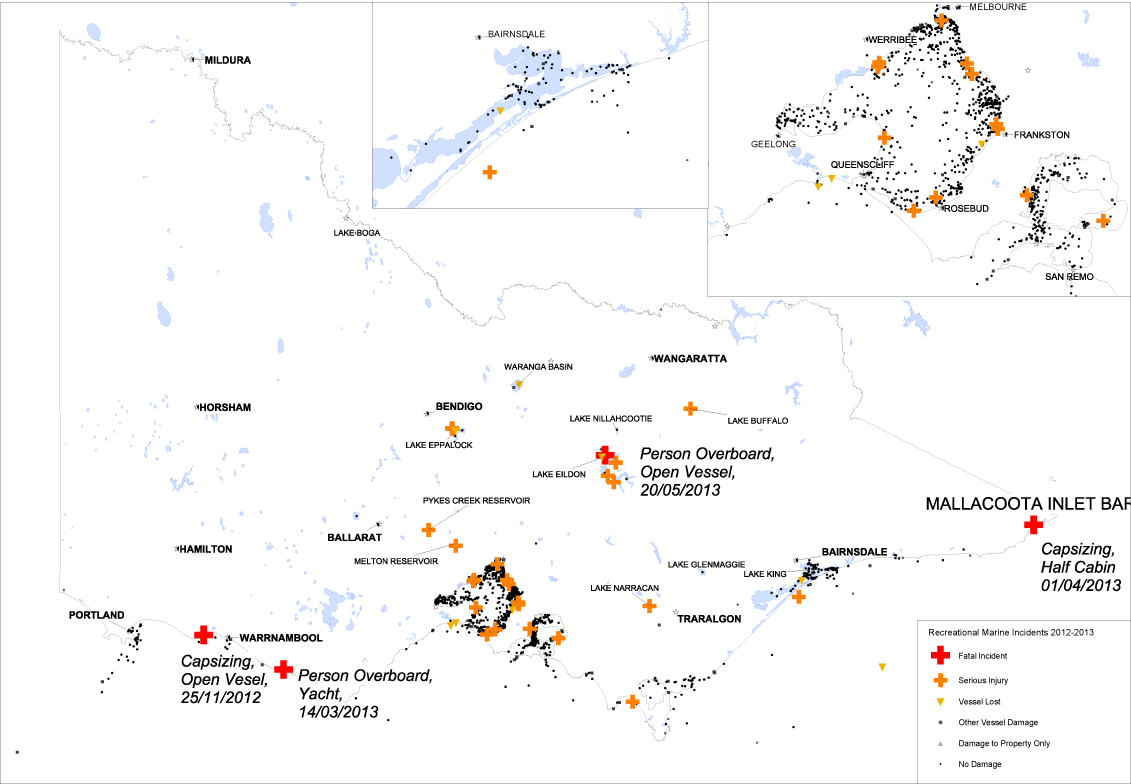 Figure 1B shows that around 90 per cent of safety incidents have occurred on Port Phillip and Western Port bays.