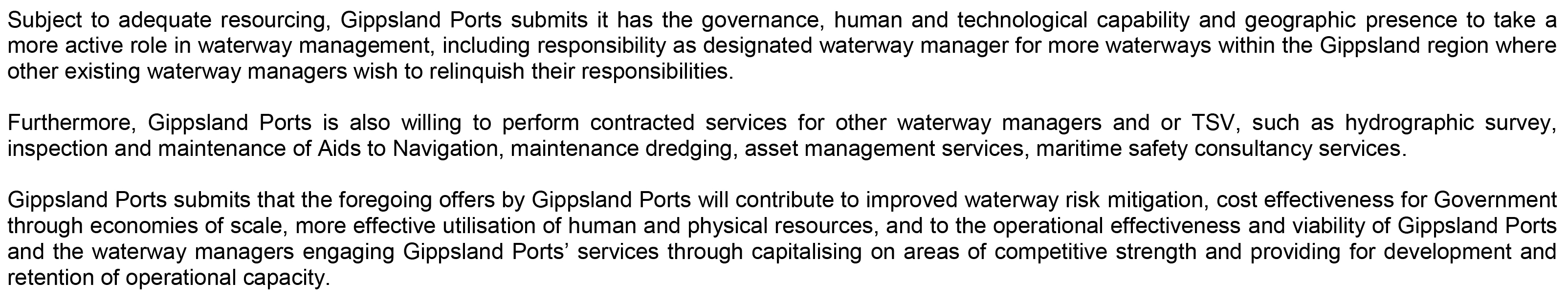 RESPONSE provided by the Chief Executive Officer, Gippsland Ports.