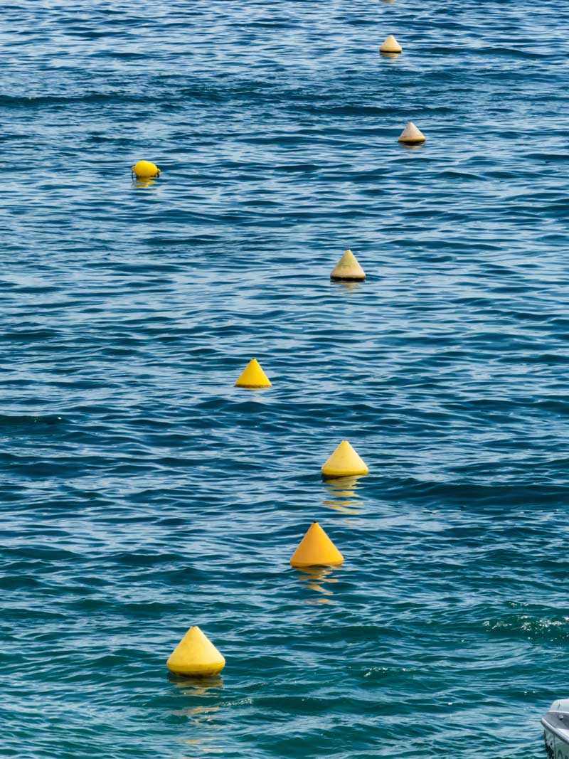 Yellow buoys floating in the sea as a boundary. Photograph courtesy of Lisa S./Shutterstock.