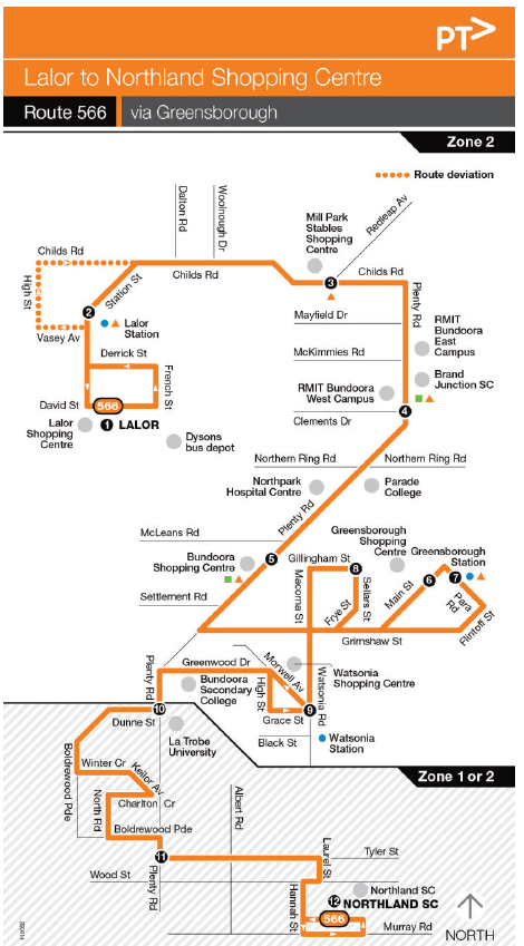 Figure 3I shows bus route 566 Lalor to Northland Shopping Centre, May 2014