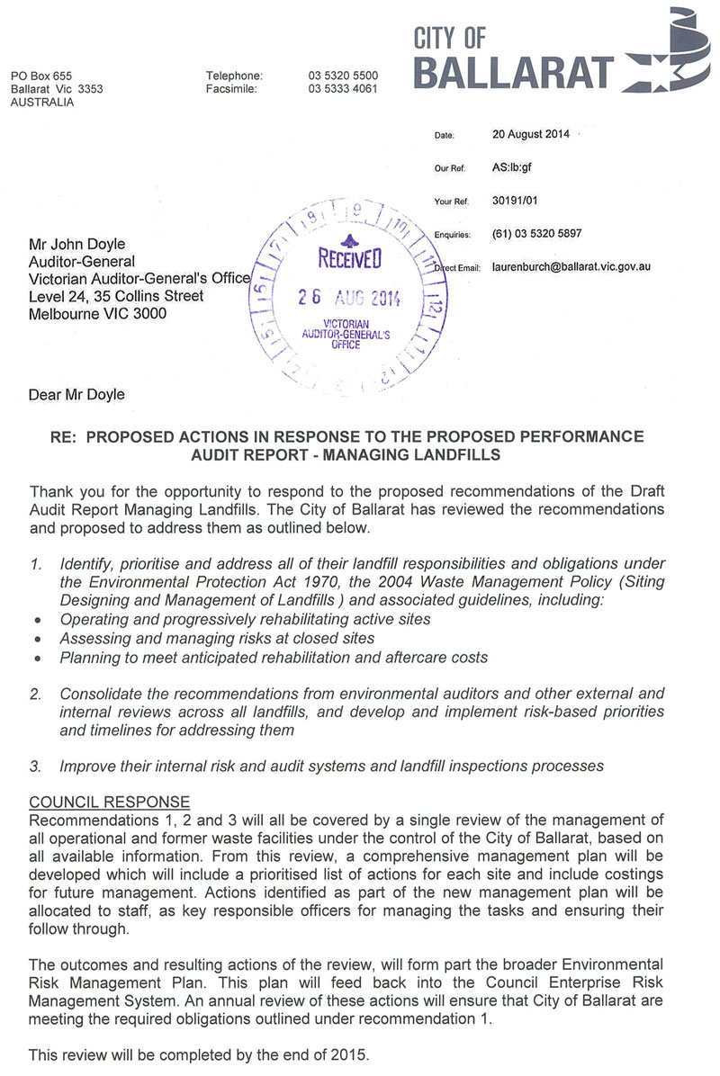 RESPONSE provided by the
Chairman, Environment Protection Authority
