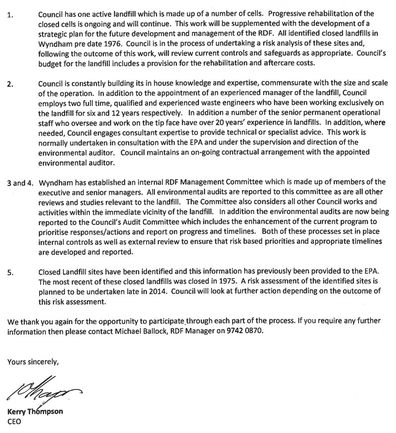 RESPONSE provided by the Chief Executive Officer, Hume City Council – continued