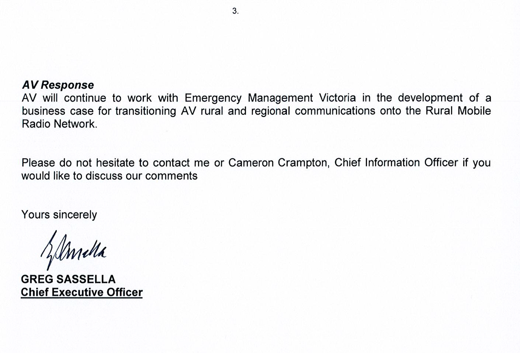 Image shows response provided by the Chief Executive Officer, Ambulance Victoria