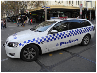 Image shows a Victoria Police car. Photograph courtesy of Douglas P. Perkins (Own work) [CC-BY-SA-3.0
(http://creativecommons.org/licenses/by-sa/3.0)], via Wikimedia Commons.