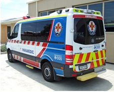 Image shows an Ambulance Victoria ambulance. Photograph courtesy of Ambulance Victoria.