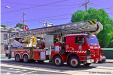 Image shows an MFB fire truck. Photograph courtesy of John Torcasio.