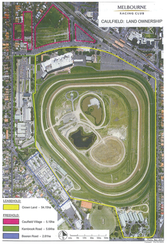 Aerial photograph of Caulfield Racecourse Reserve boundaries and relationship to Melbourne Racing Club land. Photo courtesy of the Department of Environment and Primary Industries.