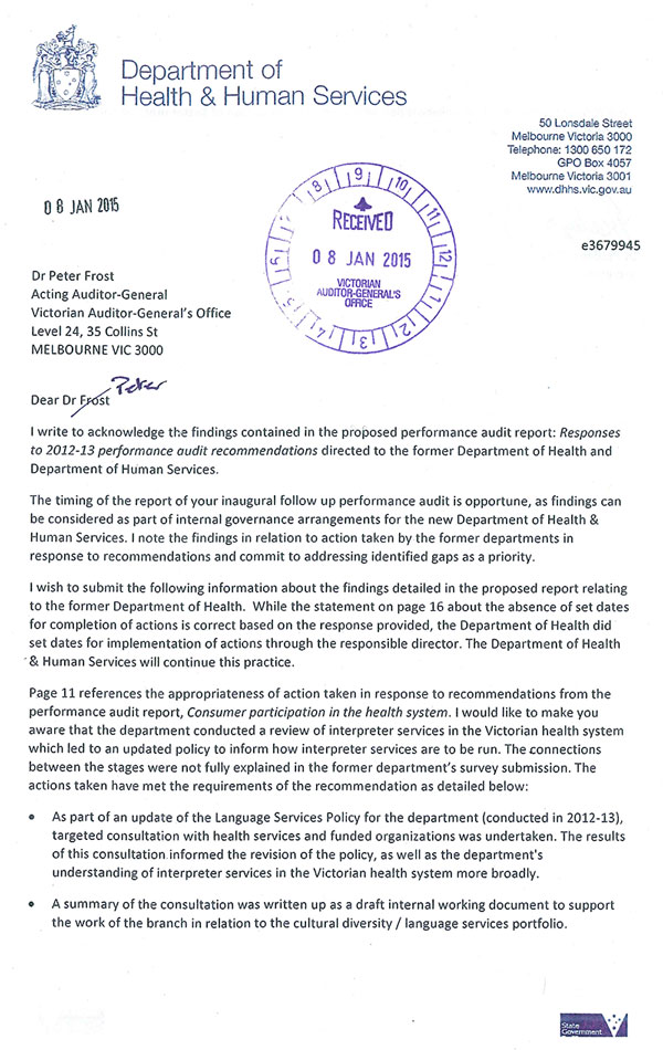 Response provided by the Secretary, Department of Health & Human Services.