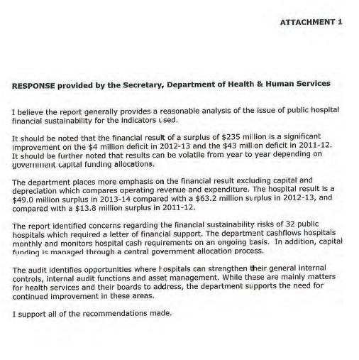 RESPONSE provided by the
Secretary, Department of Health and Human Services – continued
