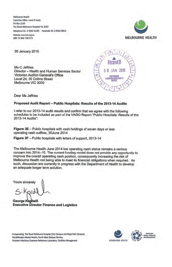 RESPONSE provided by the

Executive Director Finance and Logistics, Melbourne Health