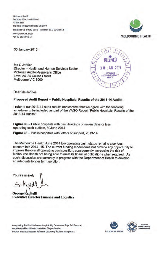 RESPONSE provided by the
Executive Director Finance and Logistics, Melbourne Health