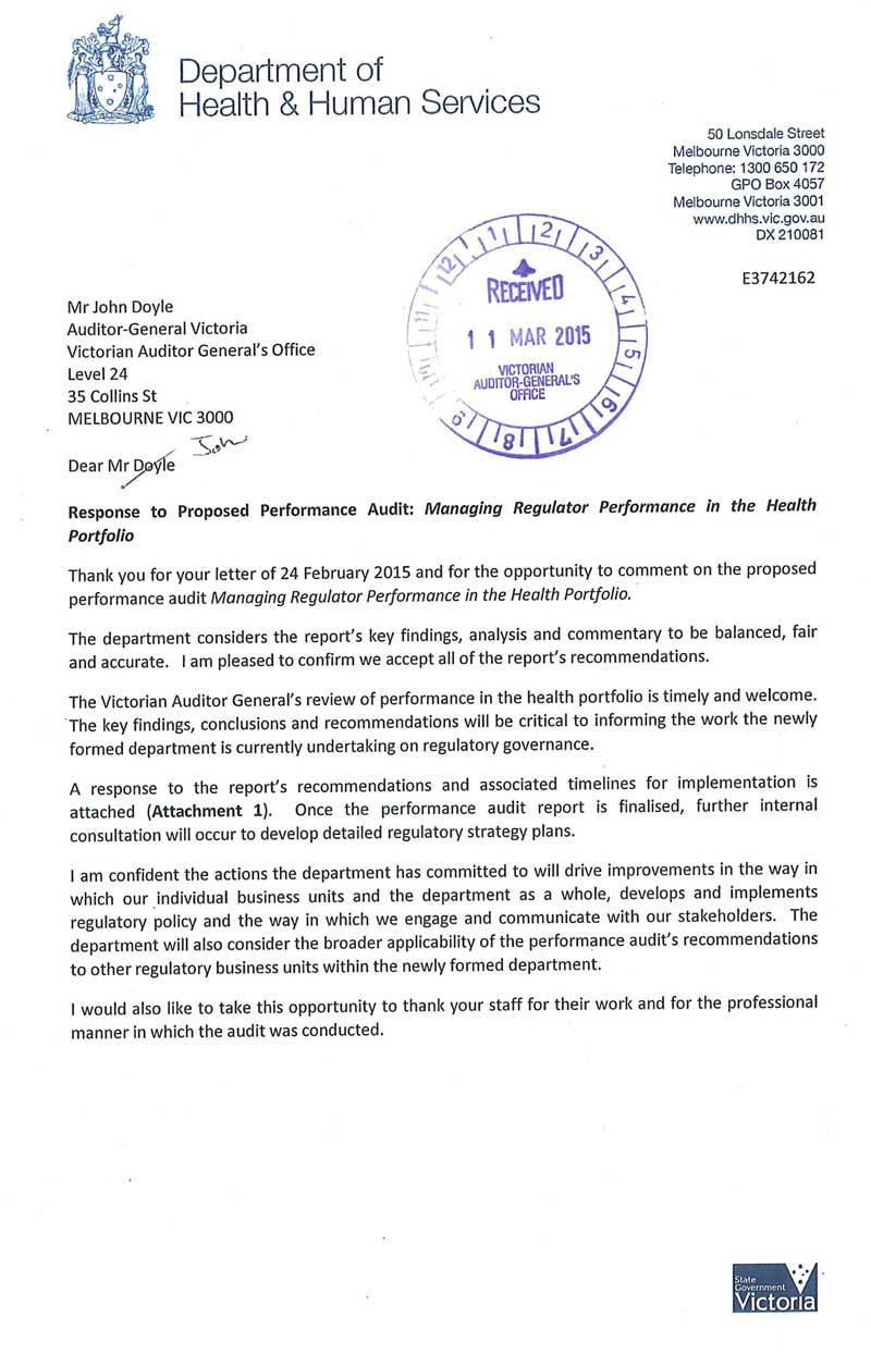 Response provided by the Secretary, Department of Health & Human Services