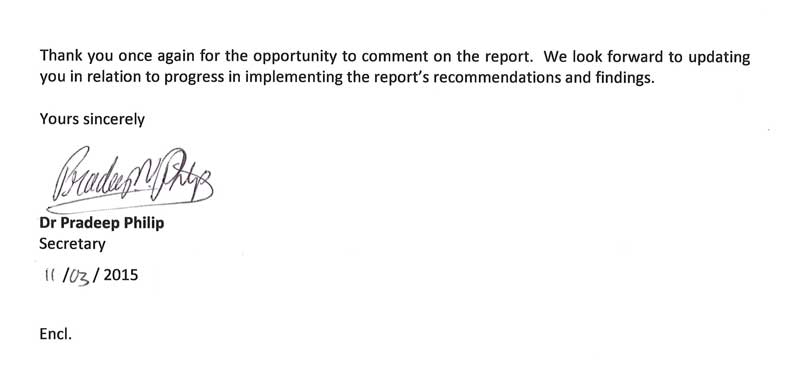 Response provided by the Secretary, Department of Health & Human Services