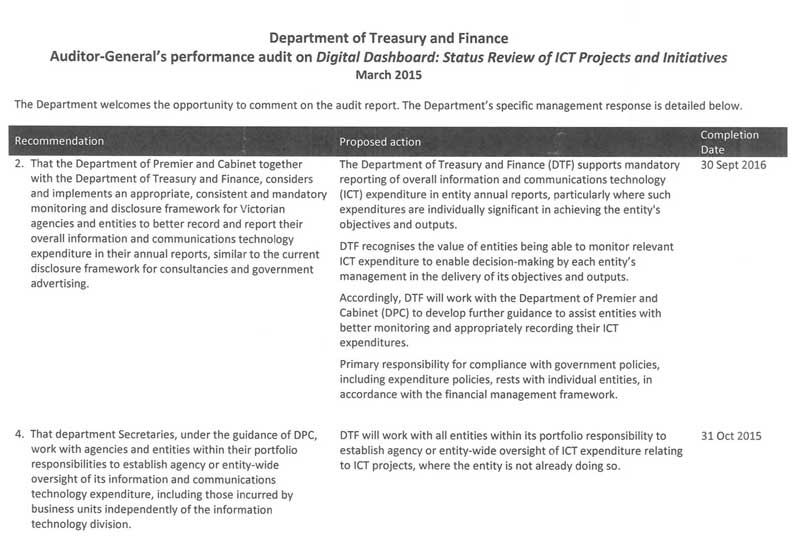 RESPONSE provided by the Secretary, Department of Treasury and Finance